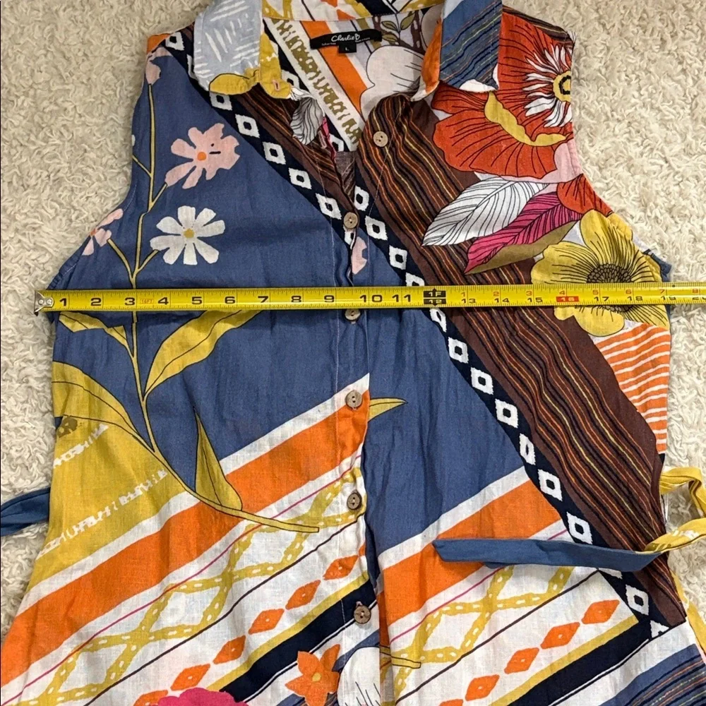 CHARLIE B. L linen blend retro print sleeveless dress